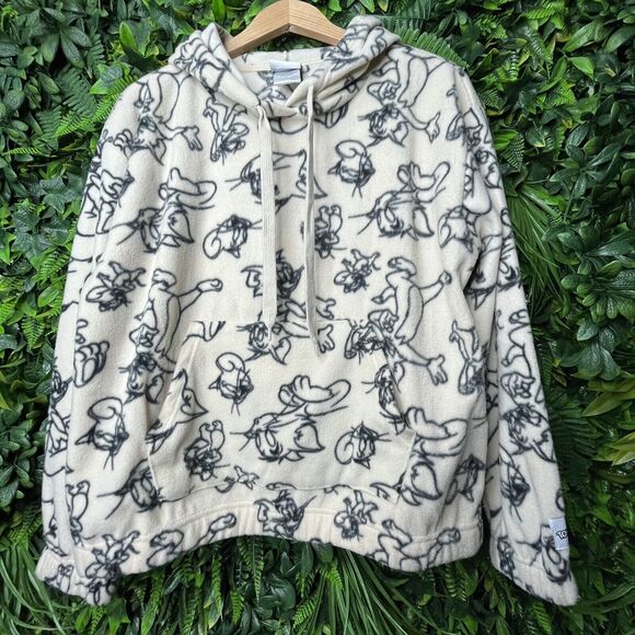 Women Jacket Large Beige Terry Hoodie Pullover Graphic Design Tom And Jerry - Picture 10 of 13